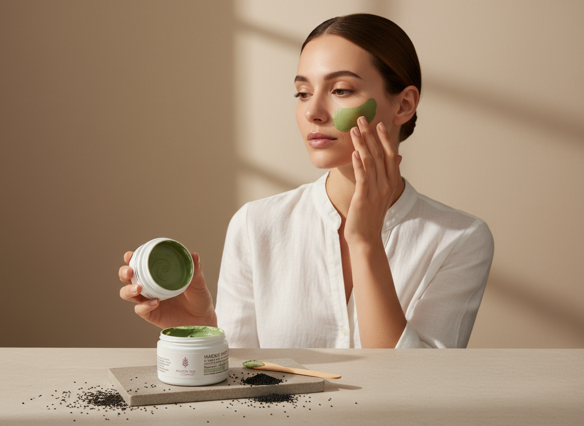 Masque Anti-Acné à l'Argile Verte & Huiles Essentielles - Purifiant, Détoxifiant et Éclat Naturel