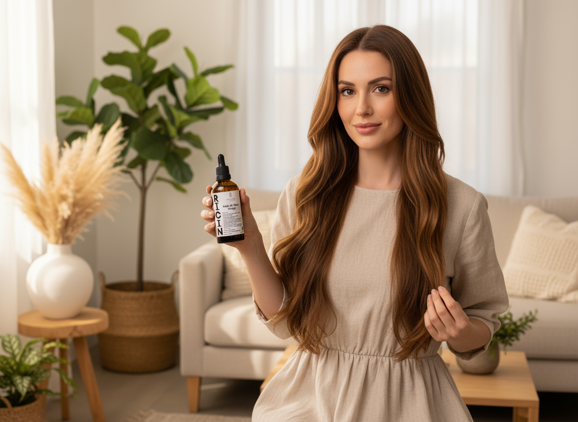 Huile de Ricin Vierge – Soin Naturel Anti-Chute et Fortifiant pour Cheveux, Cils et Ongles