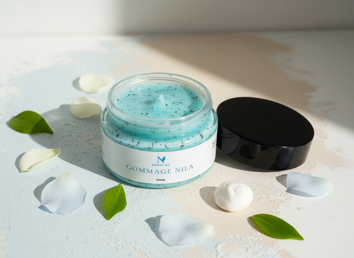 Gommage Doux NILA à l’Huile d’Argan, Coco & Eau de Rose – Exfoliant Naturel Éclat du Teint