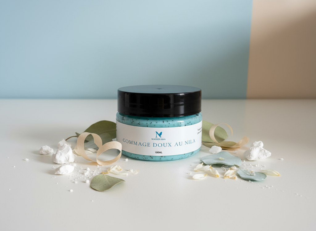 Gommage Doux NILA à l’Huile d’Argan, Coco & Eau de Rose – Exfoliant Naturel Éclat du Teint