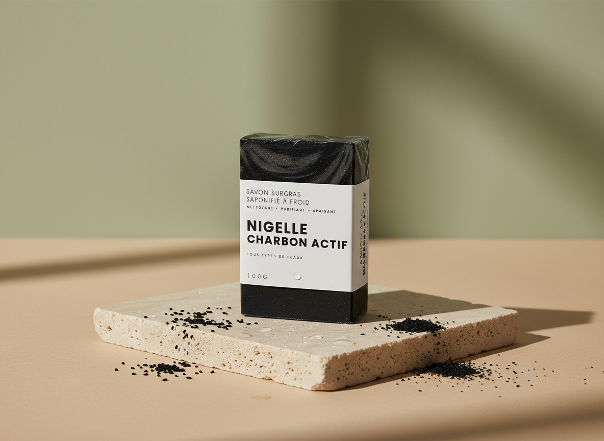 Savon Surgras Nigelle & Charbon Actif - Nettoyant, Purifiant et Apaisant - Saponifié à Froid